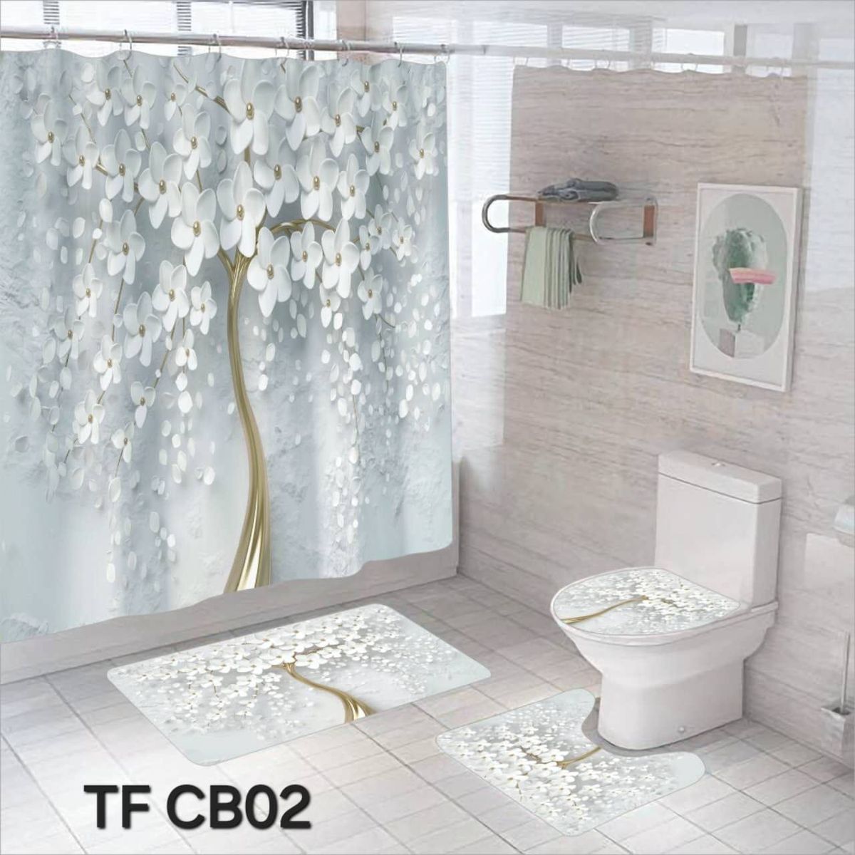 GENERICO - SET DE BAÑO COMPLETO 4 PIEZAS CON CORTINA IMPERMEABLE