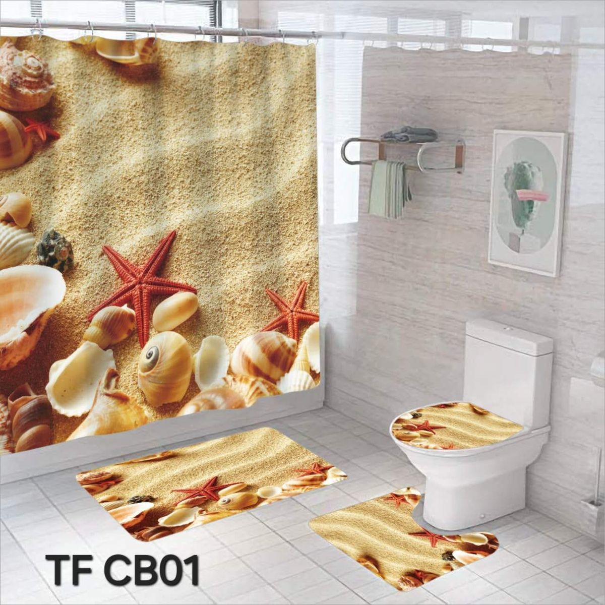 GENERICO - SET DE BAÑO COMPLETO 4 PIEZAS CON CORTINA IMPERMEABLE