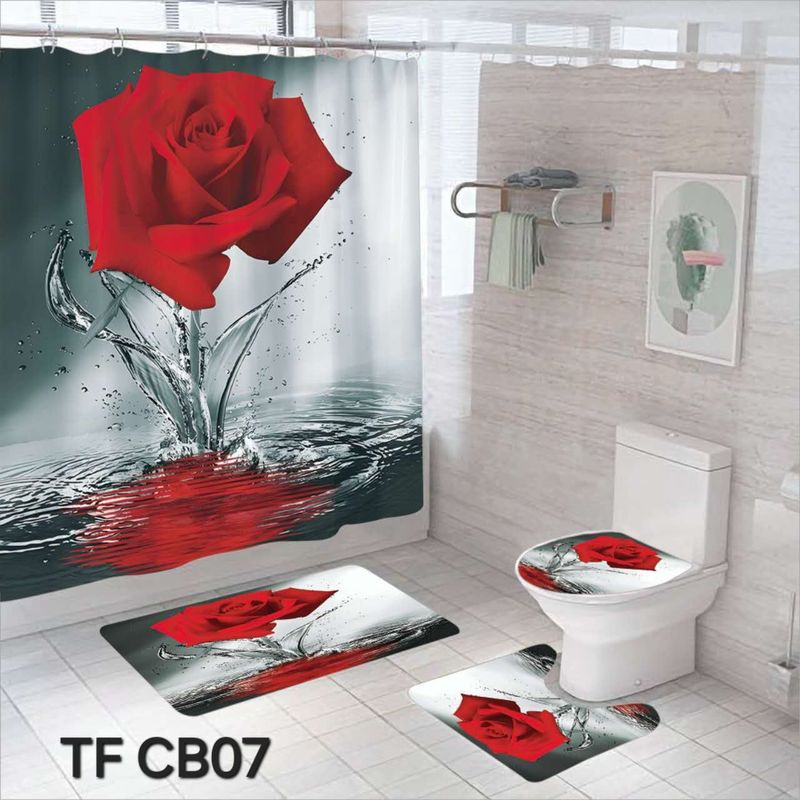 GENERICO - SET DE BAÑO COMPLETO 4 PIEZAS CON CORTINA IMPERMEABLE