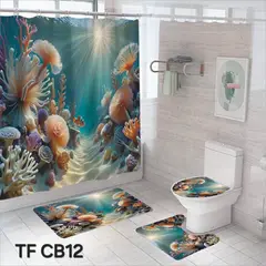 GENERICO - SET DE BAÑO COMPLETO 4 PIEZAS CON CORTINA IMPERMEABLE