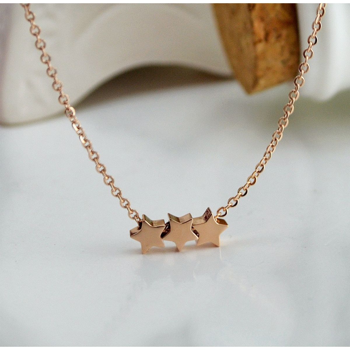 LUX JOYAS - Collar Baño Oro Rosado 18k 3 Estrellas