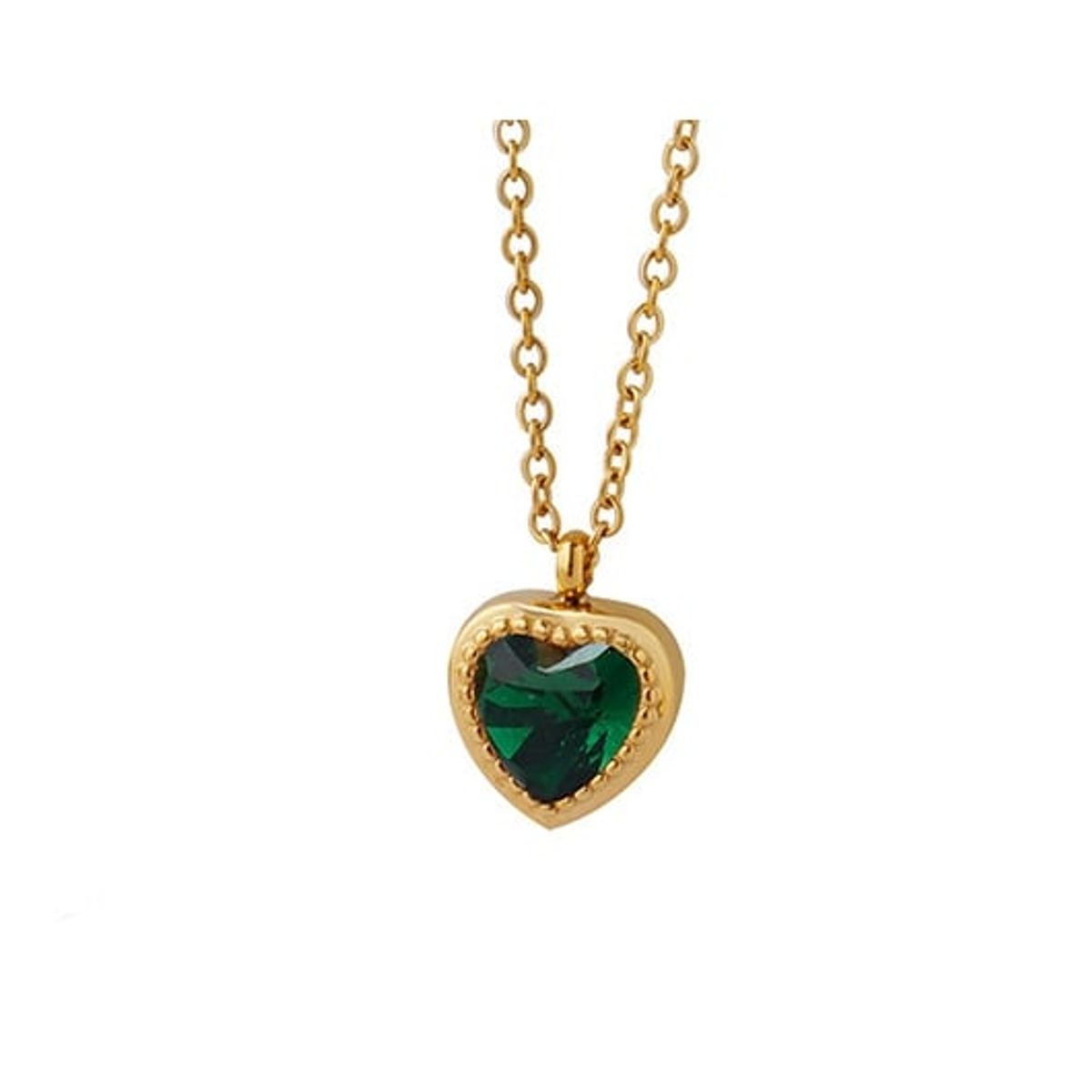 LUX JOYAS - Collar Baño Oro Amarillo 18K Corazón Circón Esmeralda