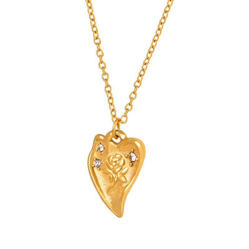 LUX JOYAS - Collar Baño Oro 18k Corazón Rosa Brillitos