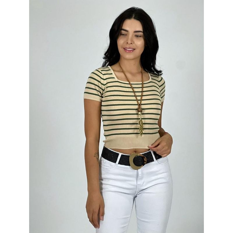 ENIGMATICA BOUTIQUE - Polera Top de Líneas - Blanco - Tamaño Único