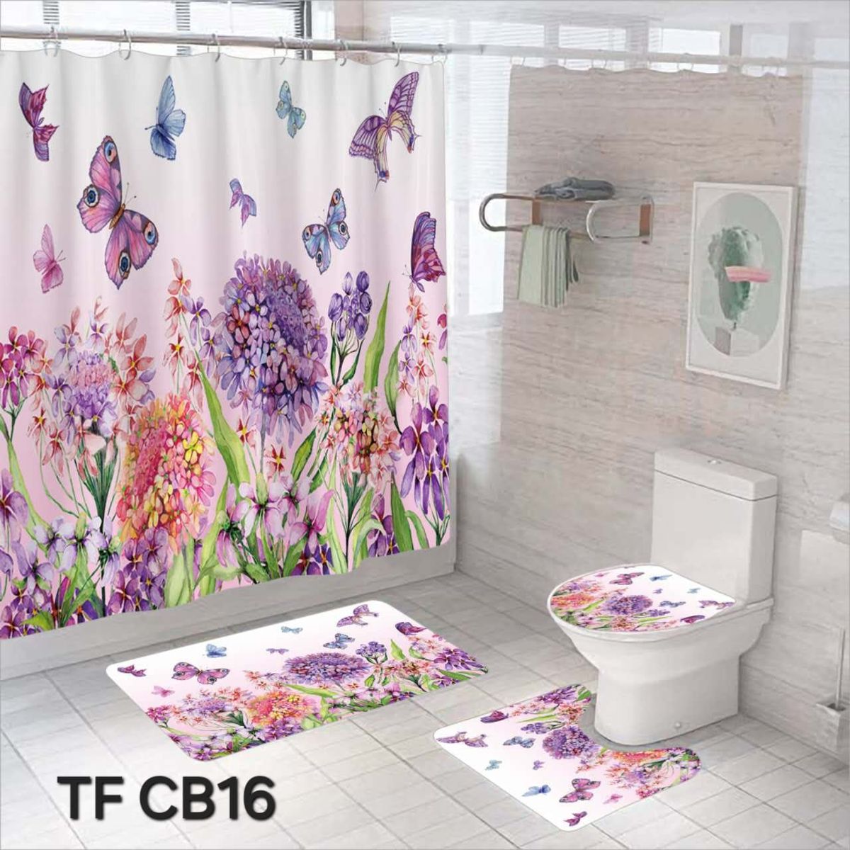 GENERICO - SET DE BAÑO COMPLETO 4 PIEZAS CON CORTINA IMPERMEABLE