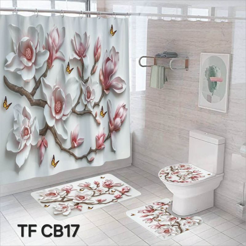 GENERICO - SET DE BAÑO COMPLETO 4 PIEZAS CON CORTINA IMPERMEABLE