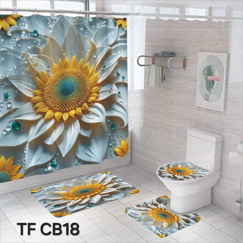 GENERICO - SET DE BAÑO COMPLETO 4 PIEZAS CON CORTINA IMPERMEABLE