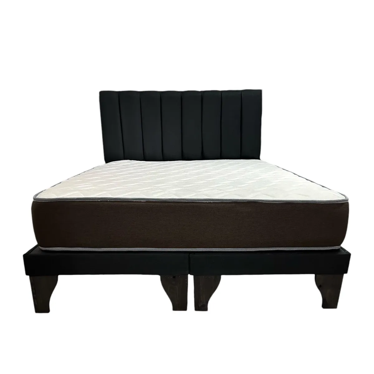 FLOBAL - Cama Europea 2 Plazas Base Dividida + Respaldo Franjas Negro