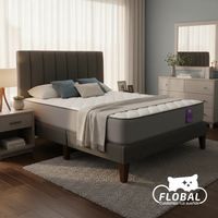 Cama Europea 2 Plazas Base Dividida + Respaldo Franjas Negro + Colchon Funcional