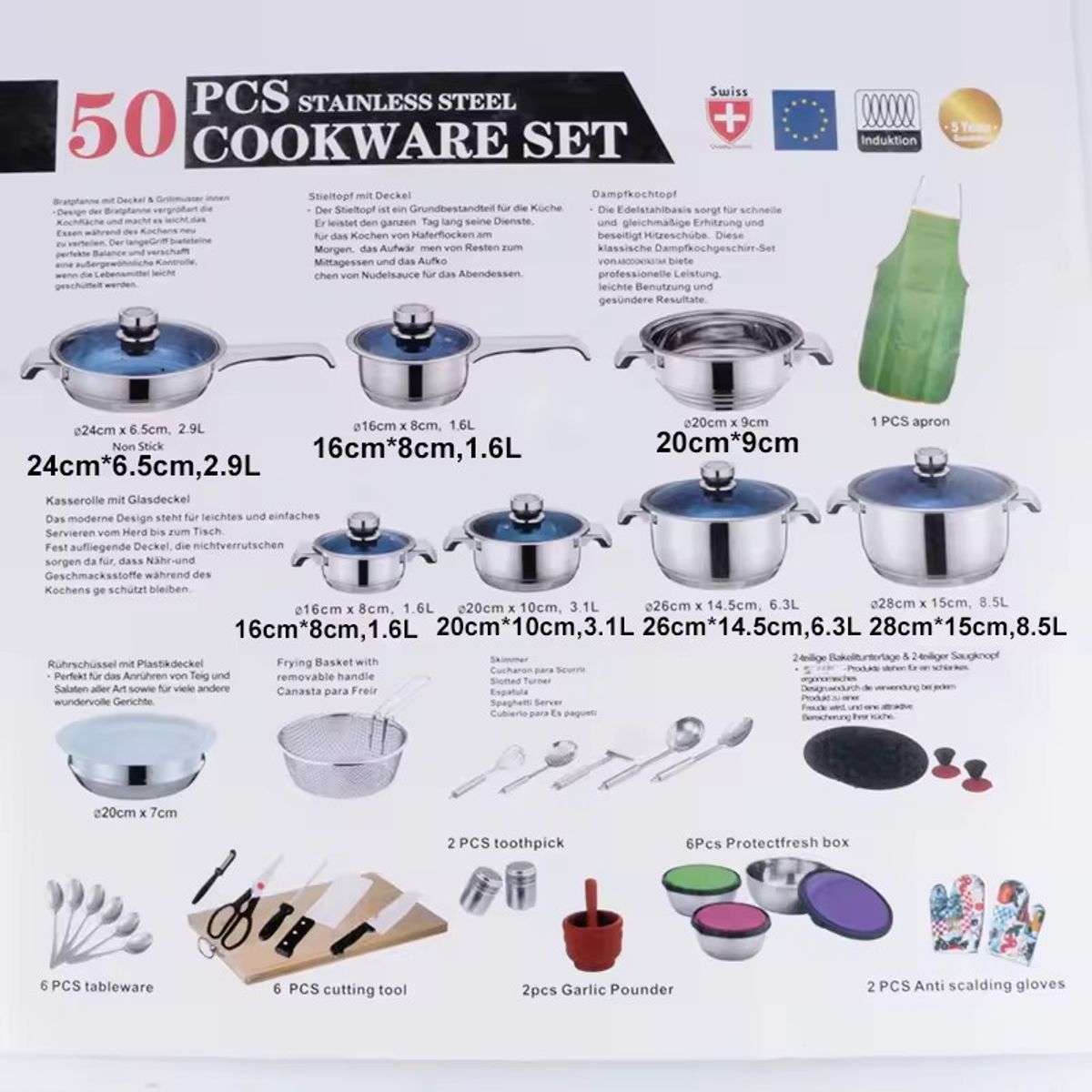 U BUY - Bateria De Cocina Acero Inoxidable Inducción 50 Piezas