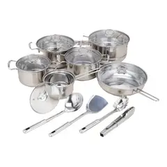 U BUY - Juego De Ollas Y Sartenes De Acero Inoxidable 18 Piezas