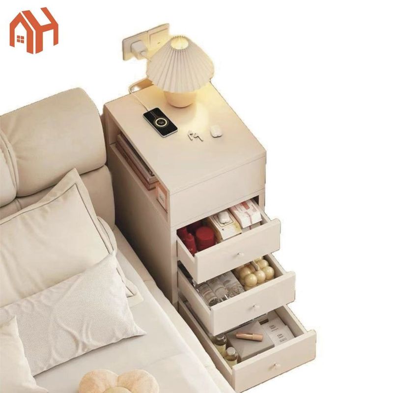 ANYHOGAR - ANYHOGAR Velador Angosto Con Cajones Bicolor Blanco