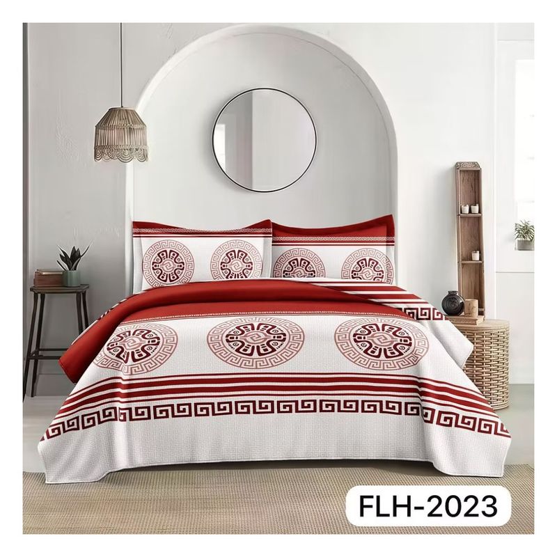 GENERICO - Cubrecama Quilt Verano 2 Plazas - Blanco Mándalas Burdeo FLH2023