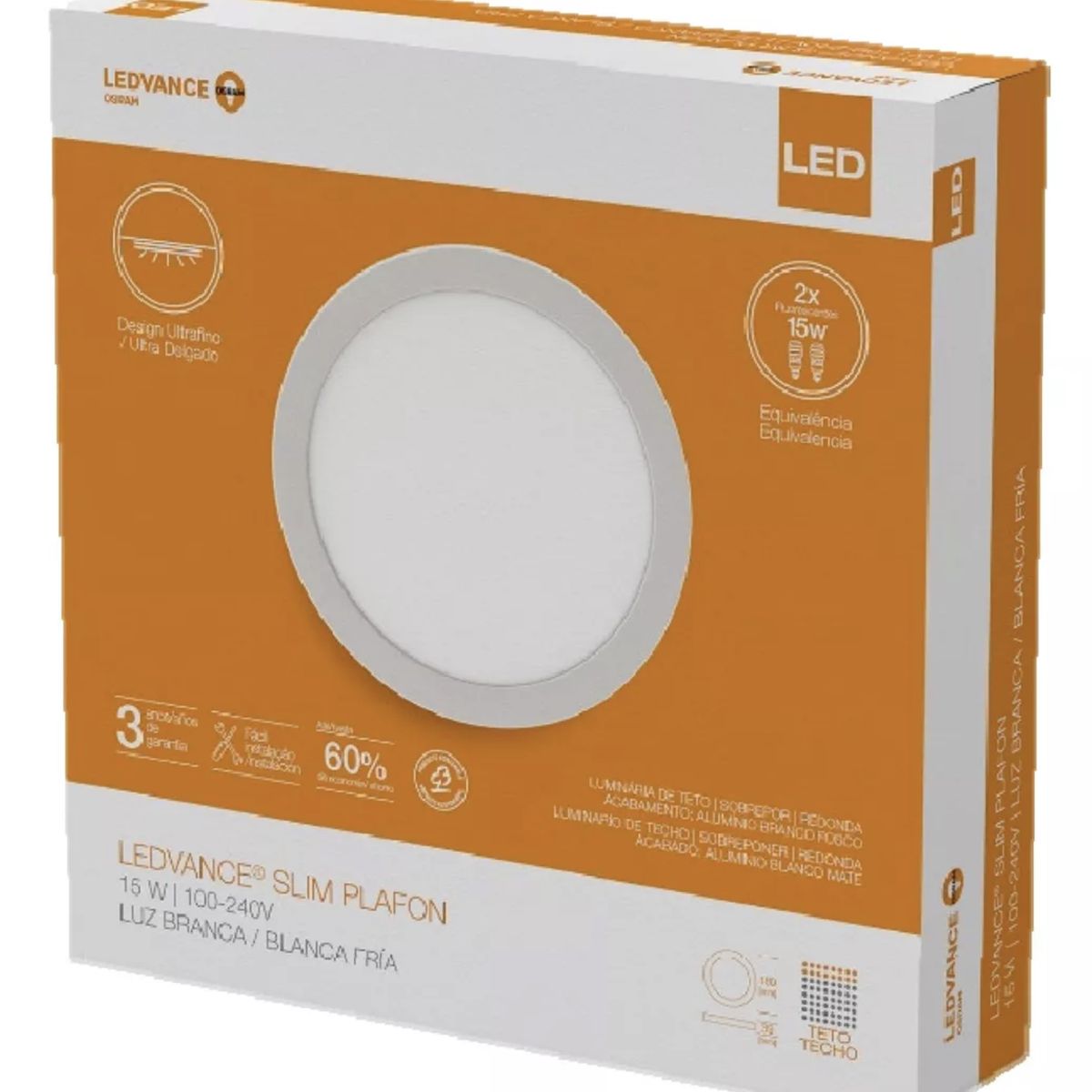 OSRAM LEDVANCE - Plafon Sobrepuesto Led Osram LedVance 15W Luz Calida alta eficiencia