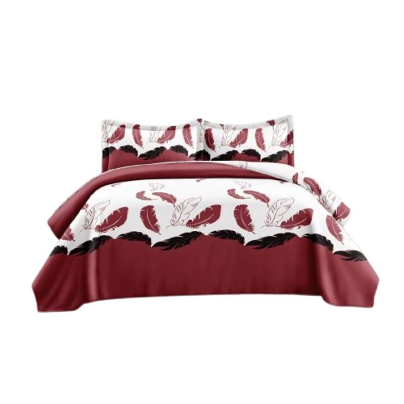 GENERICO - Cubrecama Quilt Verano 2 Plazas - Blanco Plumas Burdeo FLH2025