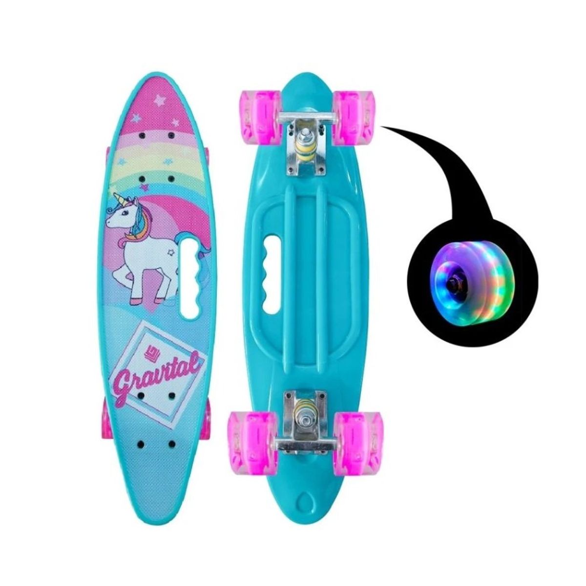 GENERICO - Skate Penny Cruiser Patineta Unicornio AZul Ruedas Led Blue