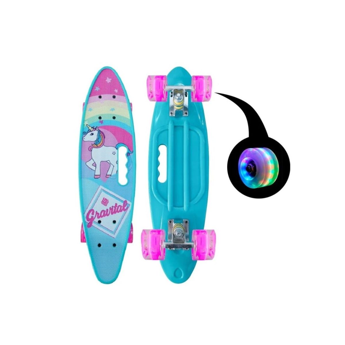 GENERICO - Skate Penny Cruiser Patineta Unicornio AZul Ruedas Led Blue