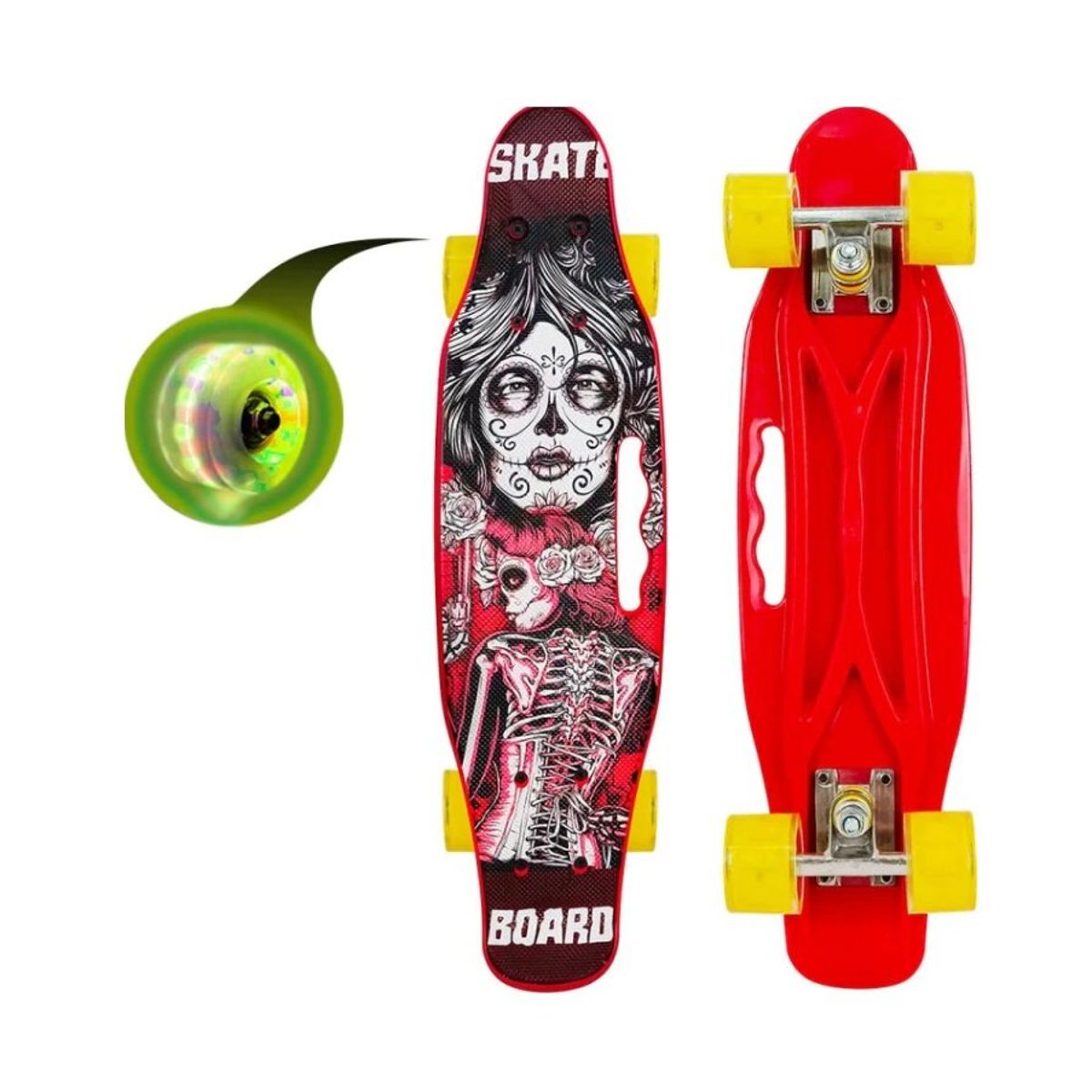 GENERICO - Skate Penny Carving Patineta Holy Death Ruedas Led Niños red