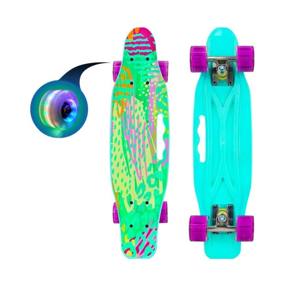 GENERICO - Skate Penny Carving Patineta Turquesa Print Ruedas Led