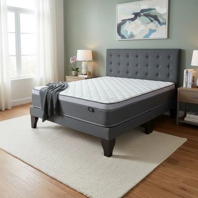 Imagen 2 del producto Cama Europea 2 Plazas Base Dividida + Respaldo Abotonado Marengo+COLCHON PILOW