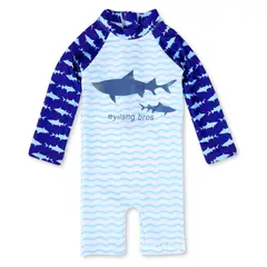 JUMP KIDS - Traje De Baño Enterito Manga Larga Niño Tiburon Azul