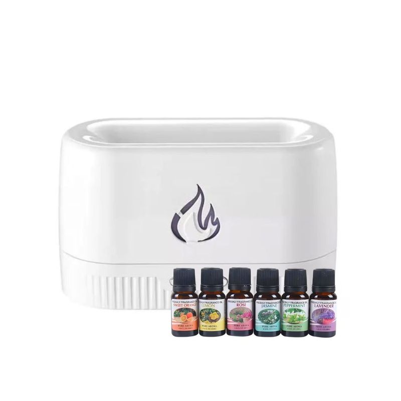 GENERICO - Pack Humidificador Blanco Efecto Llamas Más 6 Esencias