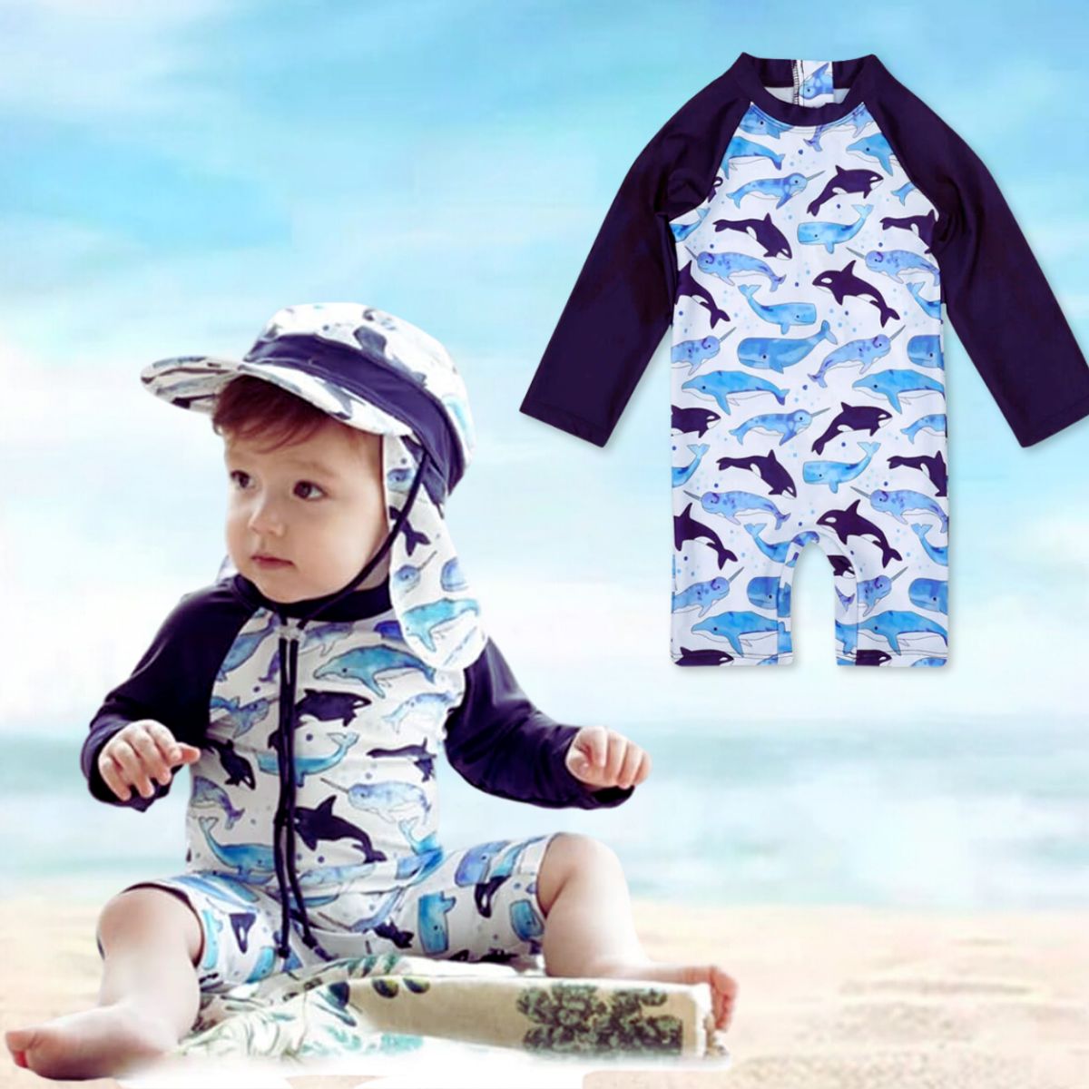 JUMP KIDS - Traje De Baño Enterito Manga Larga Niño Jump Kids Ballena Azul