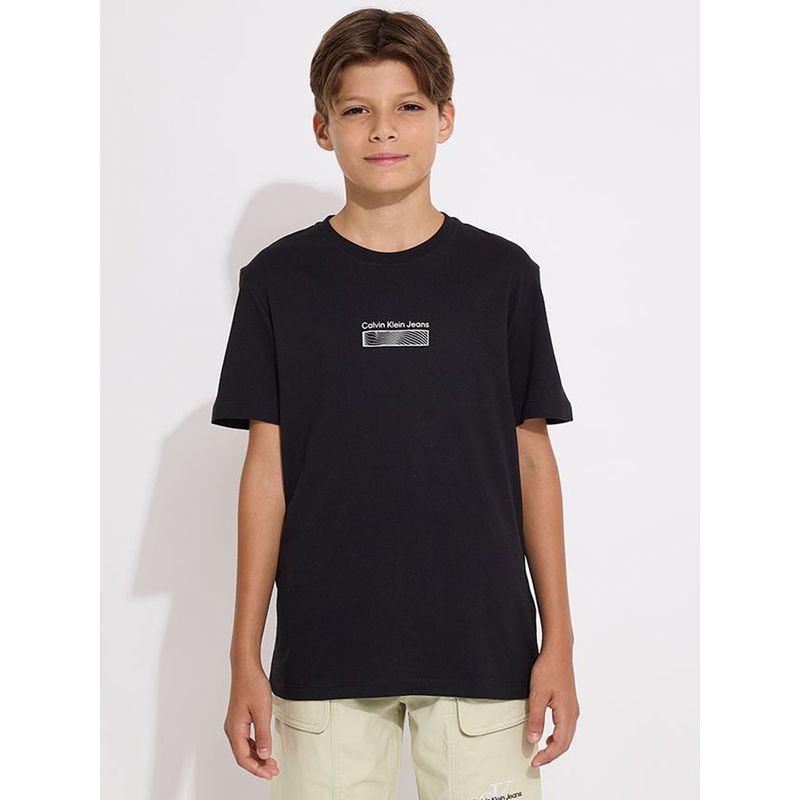 CALVIN KLEIN - Polera Niño Jersey Wave Negro Calvin Klein