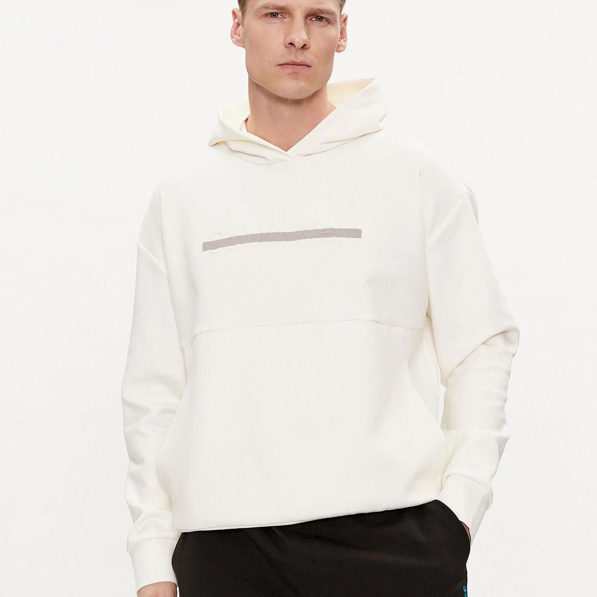 CALVIN KLEIN - Polerón con Gorro Color Embossed Blanco Calvin Klein