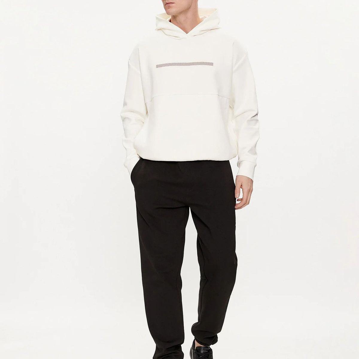 CALVIN KLEIN - Polerón con Gorro Color Embossed Blanco Calvin Klein