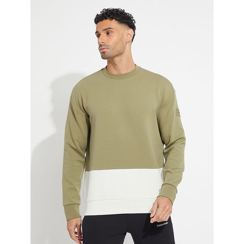 CALVIN KLEIN - Polerón Color Block Interlock Verde Calvin Klein