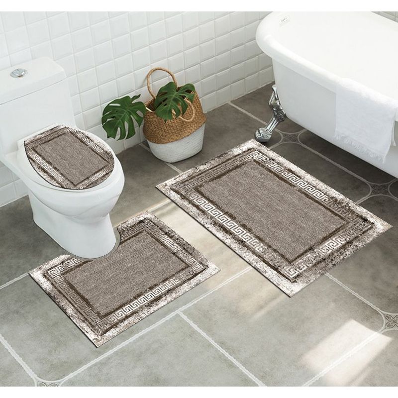 ANGELES DEL HOGAR - Set alfombras de Baño Con diseños 3 piezas Beige