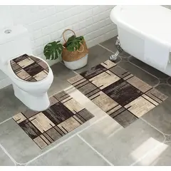 ANGELES DEL HOGAR - Set alfombras de Baño Con diseños 3 piezas Trio Café