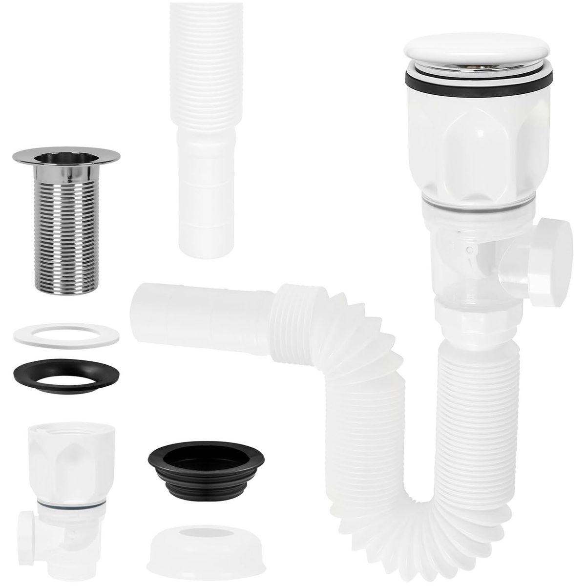 DOMSA - Desagüe universal con tubo sifón fexible para lavamanos WY020 Blanco