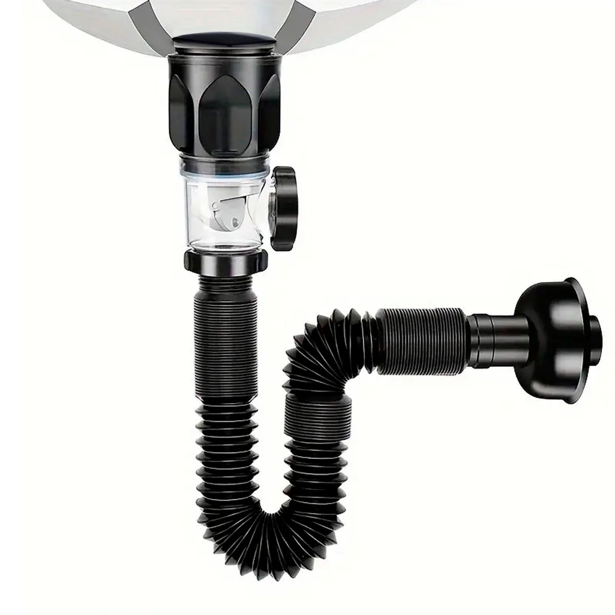 DOMSA - Desagüe universal con tubo sifón fexible para lavamanos WY020 Negro