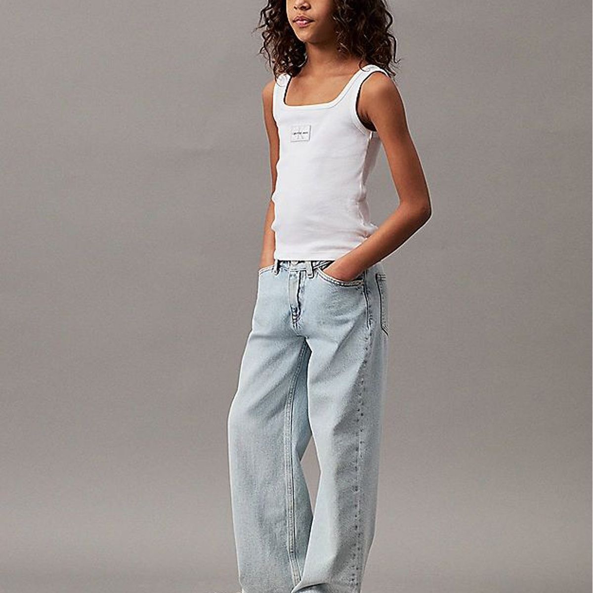CALVIN KLEIN - Polera Niña Rib Badge Square Blanco Calvin Klein