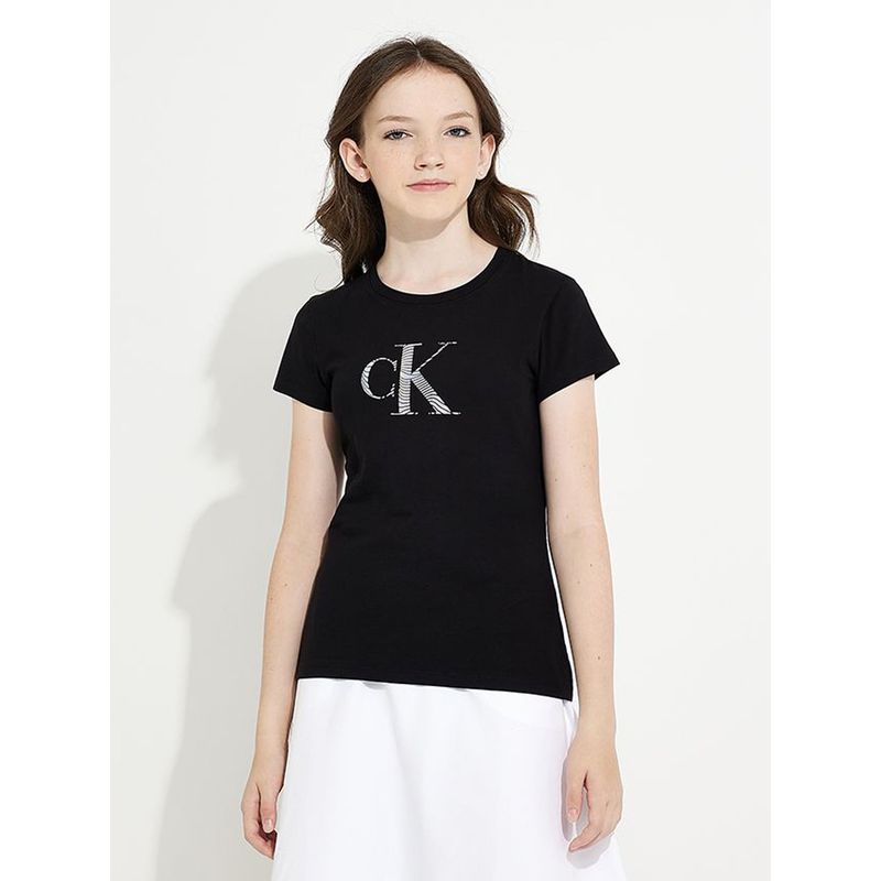 CALVIN KLEIN - Polera Niña Iridescent Ck Slim Negro Calvin Klein
