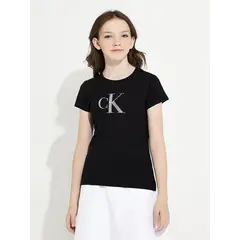 CALVIN KLEIN - Polera Niña Iridescent Ck Slim Negro