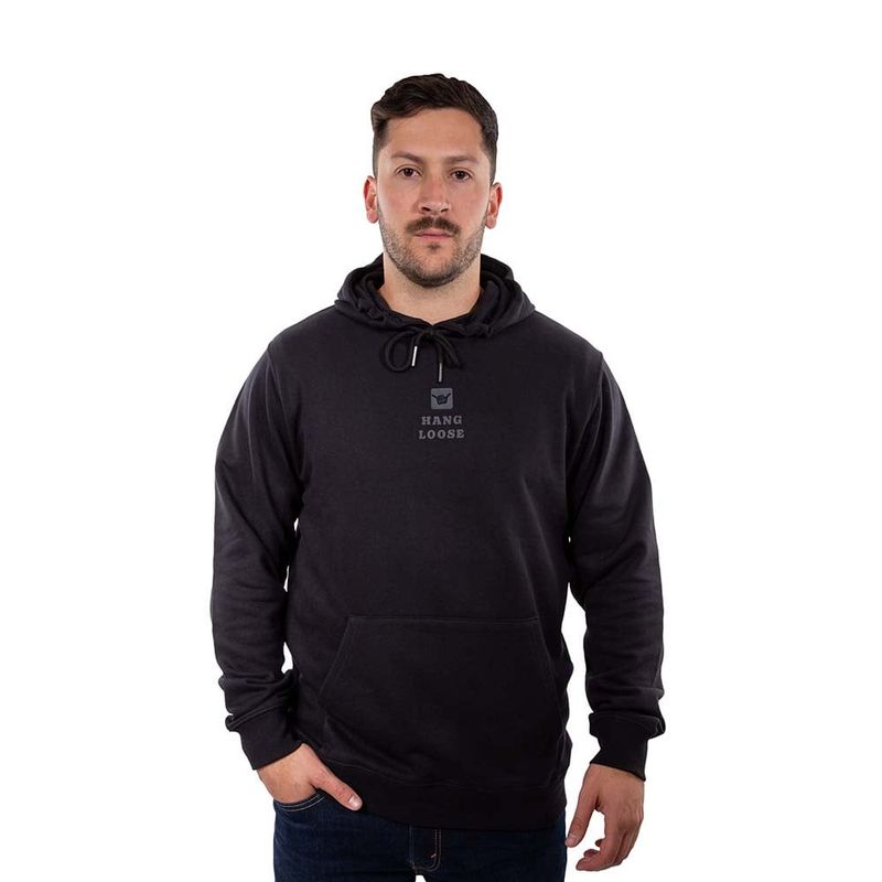 HANG LOOSE - Poleron Hombre Hoodie Midlog Negro Hang Loose