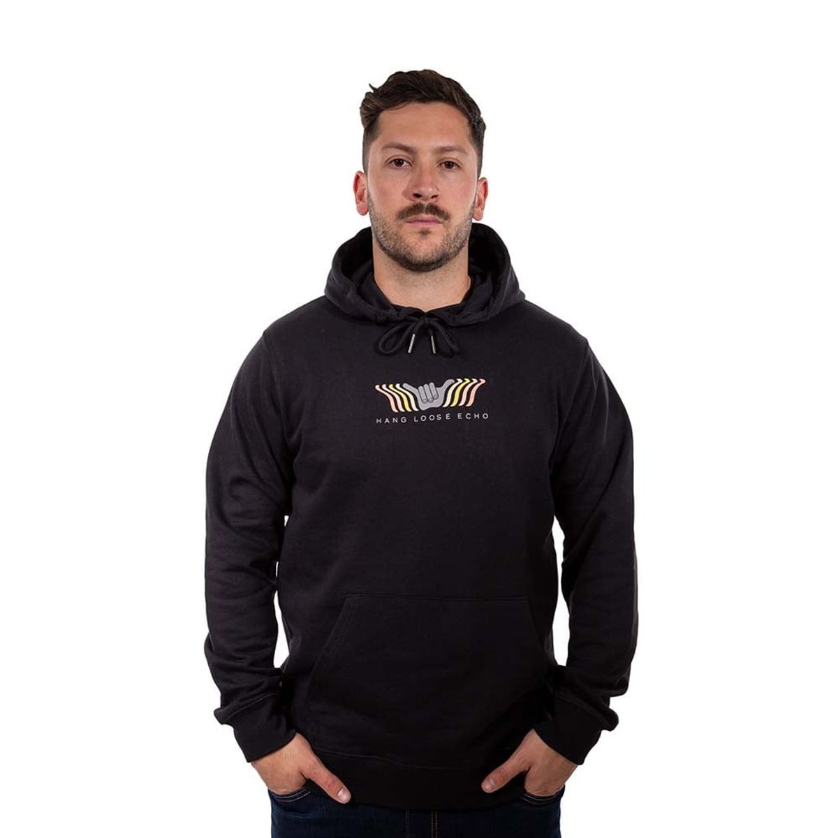 HANG LOOSE - Poleron Hombre Hoodie Echo Negro Hang Loose