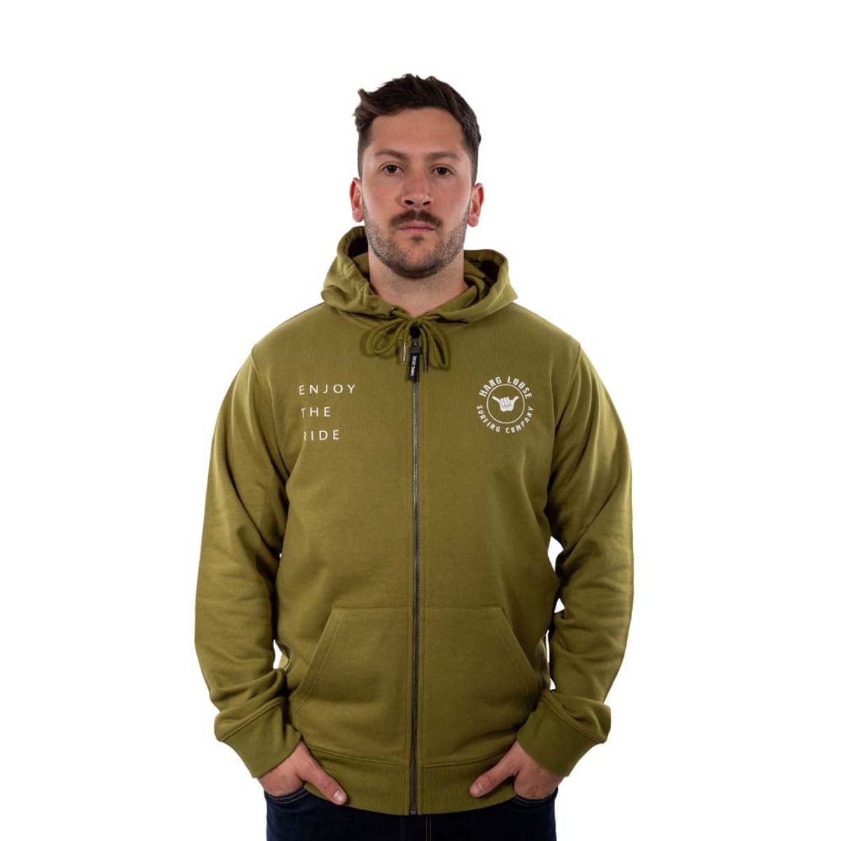 HANG LOOSE - Poleron Hombre Full Zipper Dublog Verde Musgo Hang Loose