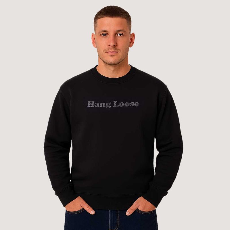 HANG LOOSE - Poleron Hombre Crew Neck Salty Negro Hang Loose