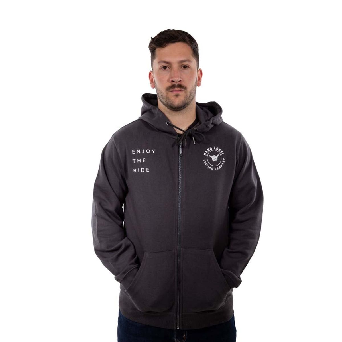 HANG LOOSE - Poleron Hombre Full Zipper Dublog Gris Oscuro Hang Loose