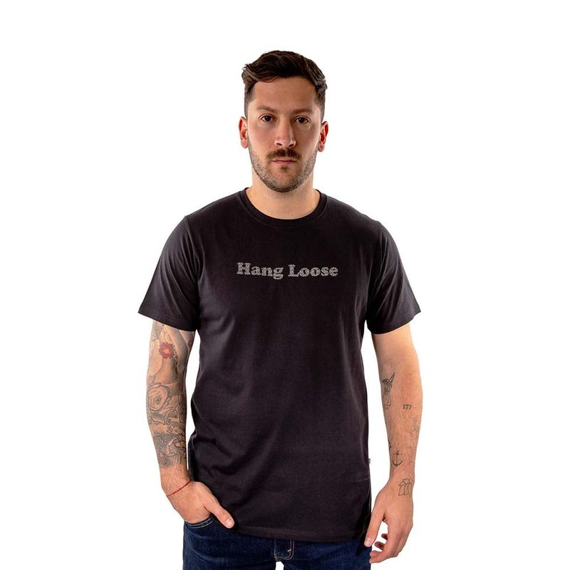 HANG LOOSE - Polera Manga Corta Hombre Salty Negro Hang Loose