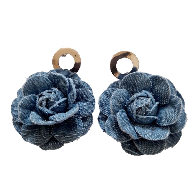 CATHALIFAUDJOYAS - Aros flor mezclilla mediana CathalifaudJoyas.-