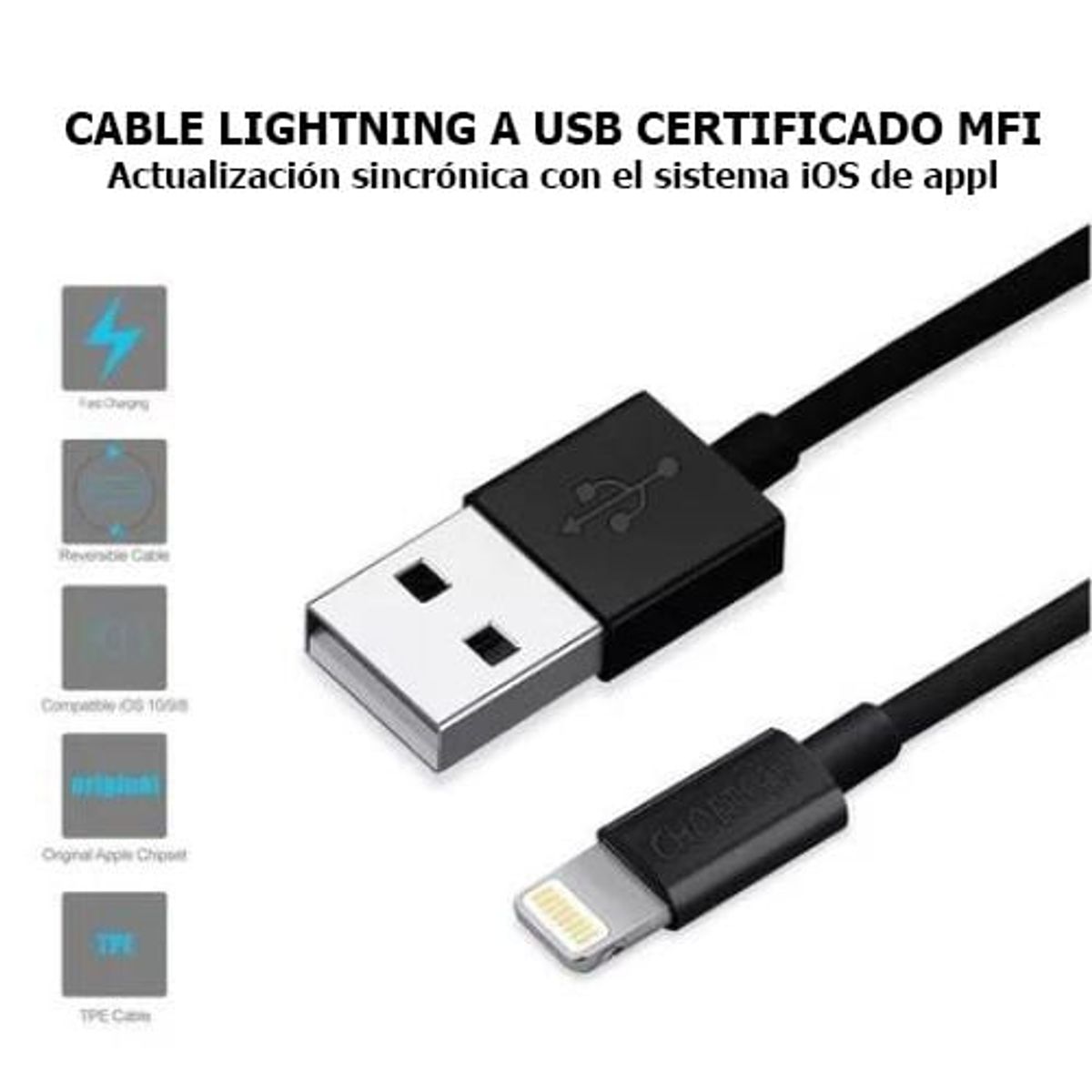 CHOETECH - Cable Usb A Lightning 1.2 mts