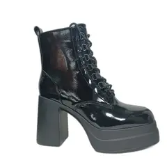 HTI - Botin Plataforma Negro Charol mujer Taco Alto Cordones 10 CM