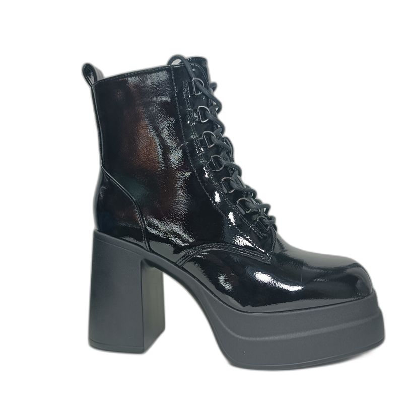 HTI - Botin Plataforma Negro Charol mujer Taco Alto Cordones 10 CM