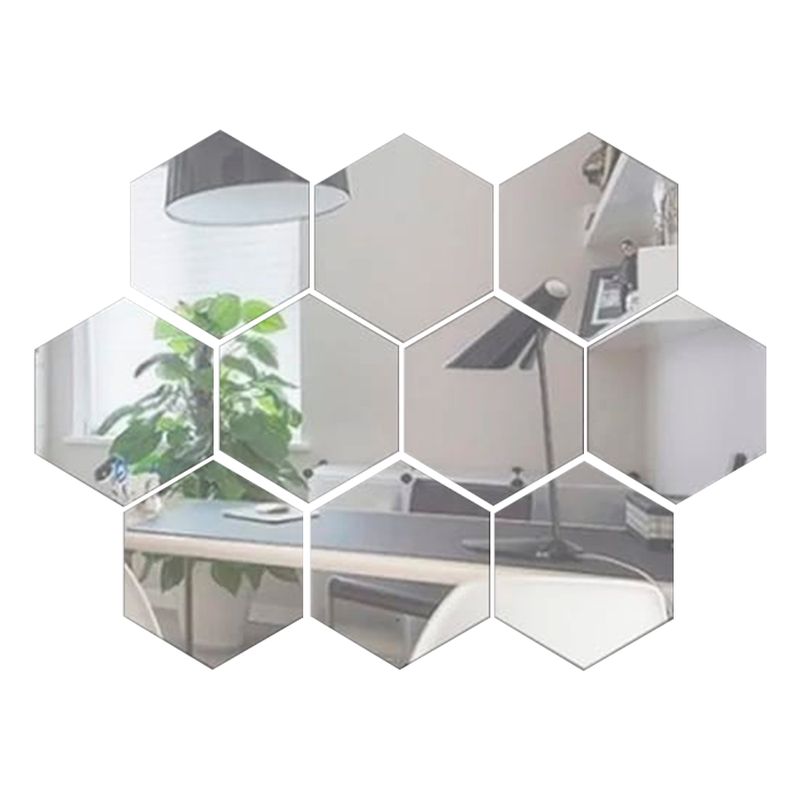 GENERICO - Pack X6 Vinilo Espejo Pared Adhesivo Hexagonal Decorativo