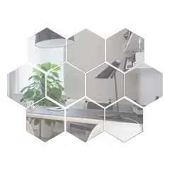 GENERICO - Pack X6 Vinilo Espejo Pared Adhesivo Hexagonal Decorativo